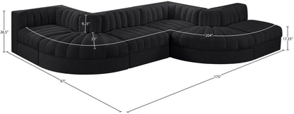 Rummi - Rounded Velvet Performance Fabric Upholstered 6 Piece Modular Sectional