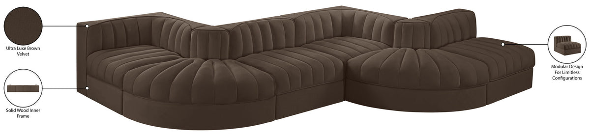 Rummi - Rounded Velvet Performance Fabric Upholstered 6 Piece Modular Sectional