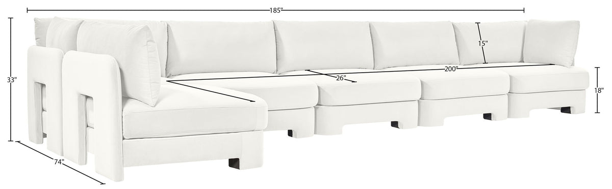 Hammond - Velvet Performance Fabric Upholstered 6 Piece L-Shaped Armless Sectional