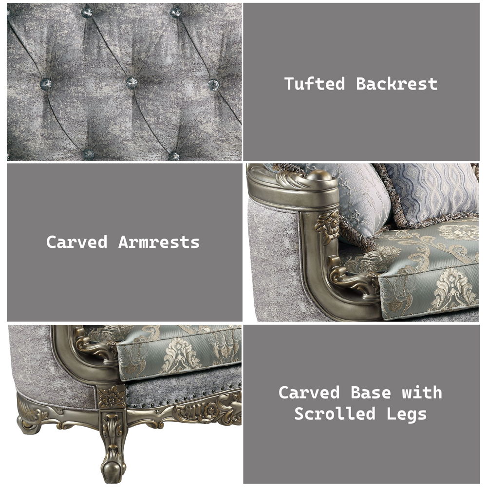Miliani - Loveseat With 3 Pillows - Fabric & Antique Bronze