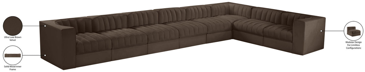 Rummi - Velvet Performance Fabric Upholstered 8 Piece Modular Sectional (With 3 Corner Chairs)