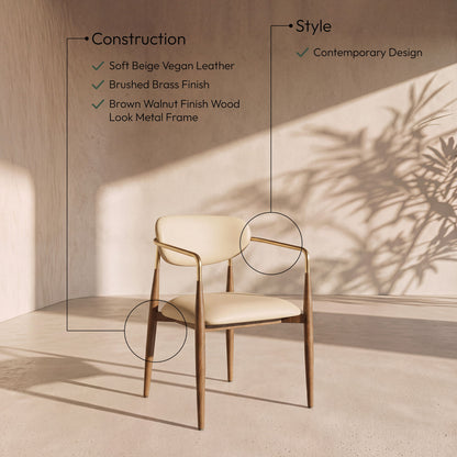 Ronda - Vegan Leather Upholstered Dining Arm Chair - Walnut Legs