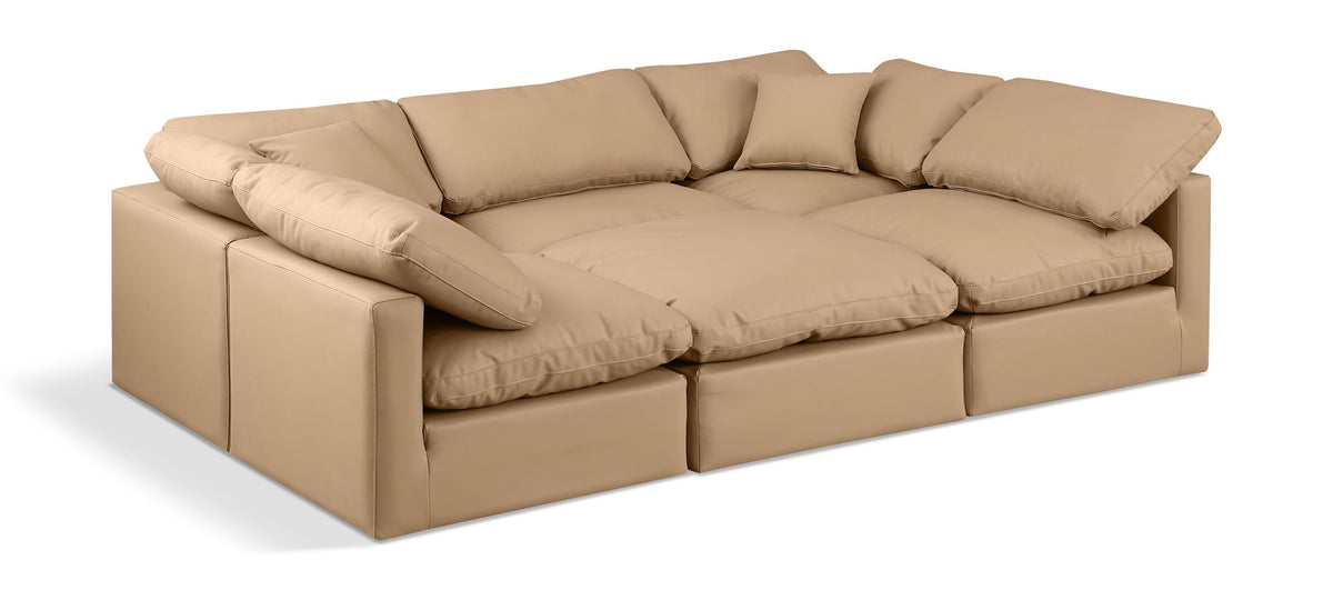 Indulge - Faux Leather 6 Piece Modular Sectional - Tan