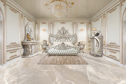 Sandoval - Eastern King Bed - Beige Synthetic Leather & Champagne