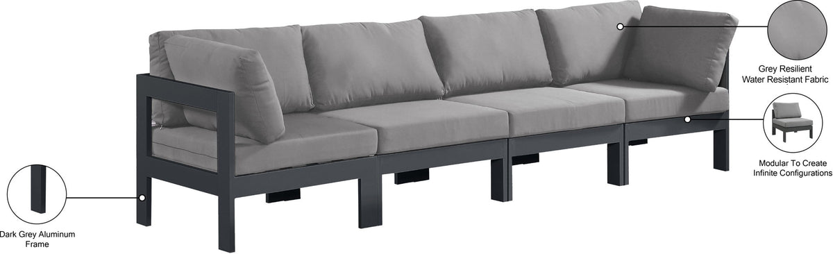 Nizuc - Outdoor Patio 4 Seat Modular Sofa With Gray Frame