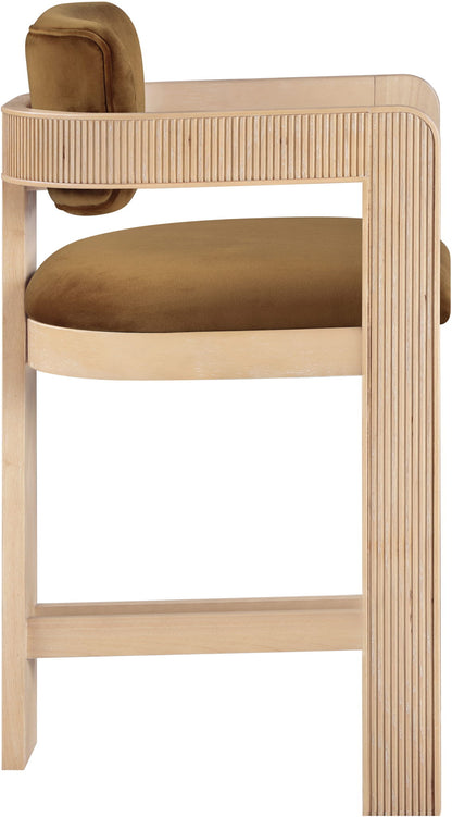 Sacha - Velvet Stool With Natural Base - Saddle
