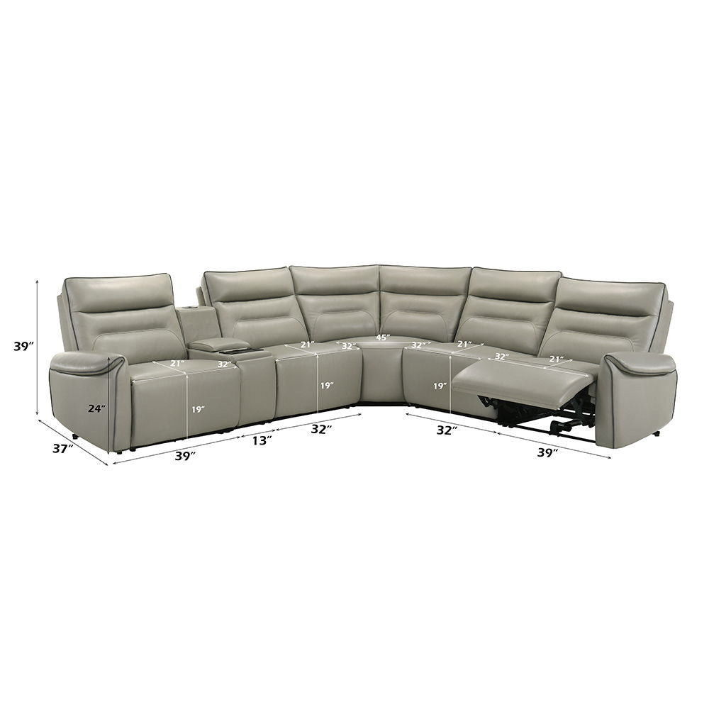 Jayke - Power Motion Sectional Sofa - Light Gray Top Grain Leather Match