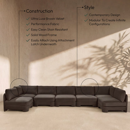 Hammond - Velvet Performance Fabric Upholstered 7 Piece U-Shaped Armless Sectional
