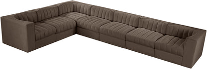 Rummi - Velvet Performance Fabric Upholstered 7 Piece Modular Sectional (With 3 Corner Chairs)