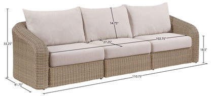 Seacrest - Olefin Water Resistant Fabric And Wicker 3 Piece Outdoor Patio Modular Sofa