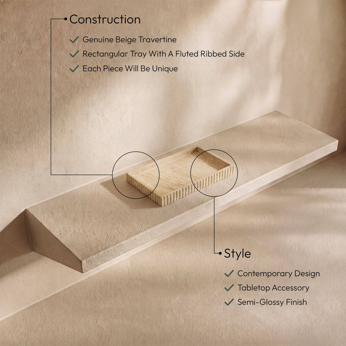 Hannah - Travertine Tray - Beige