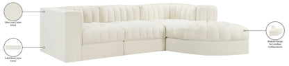 Rummi - Velvet Performance Fabric Upholstered 4 Piece Modular Sectional, With Reverse Corner Chair