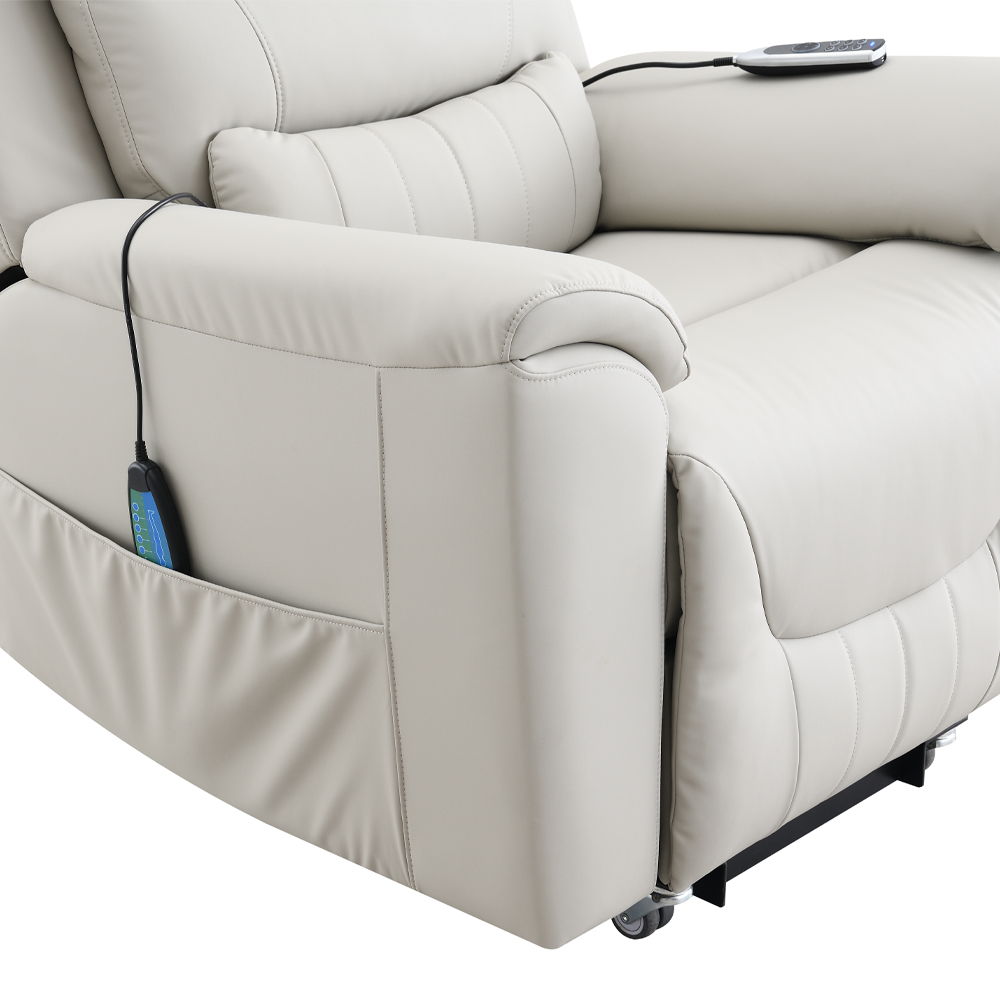 Marsha - Power Recliner With Lift & Massage - Light Gray Leather
