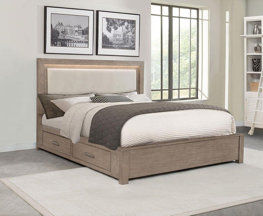 Kenora 56-inch California King LED Storage Bed Barley Brown