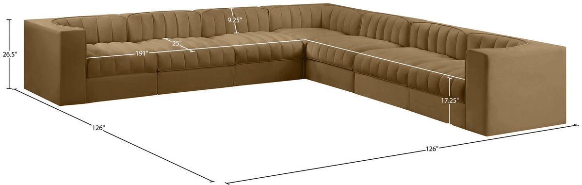 Rummi - Symmetrical Velvet Performance Fabric Upholstered 7 Piece Modular Sectional (With 3 Corner Chairs)