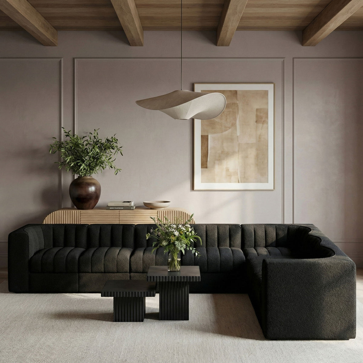 Rummi - Velvet Performance Fabric Upholstered 7 Piece Modular Sectional (With 3 Corner Chairs)