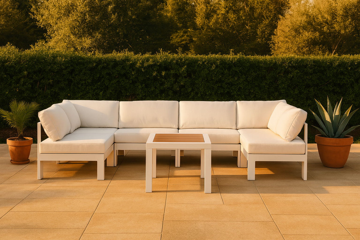 Nizuc - Outdoor Patio 6 Piece Modular Sectional With White Frame