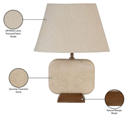 Solis - 14" Genuine Marble And Mango Wood Base With Linen Textured Fabric Shade Table Lamp