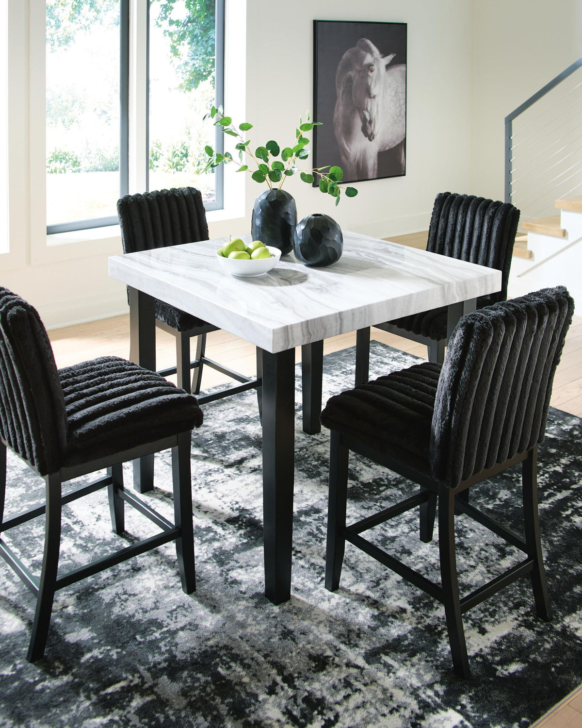 Mervannie - 5 Pc. - Counter Height Dining Table And 4 Barstools - Gray / Black