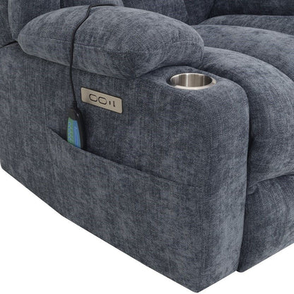 Omarion - Power Recliner With Lift, Heating & Massage - Blue Chenille