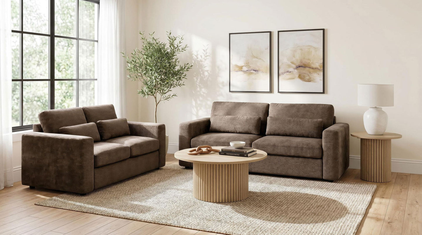 Amador 2-piece Chenille Upholstered Track Arm Sofa Set Chocolate