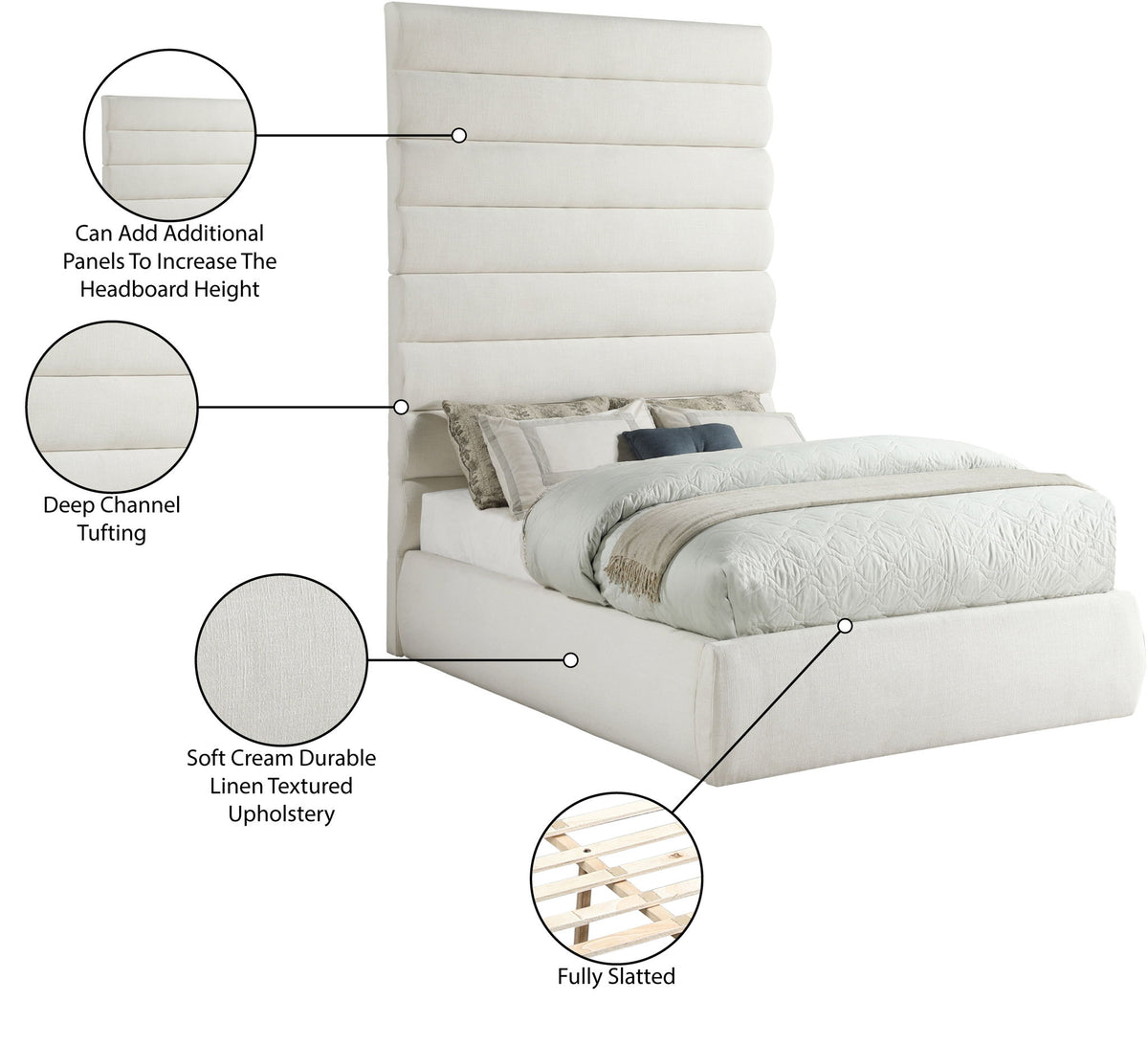 Adam - Linen Fabric Bed With 89" Headboard