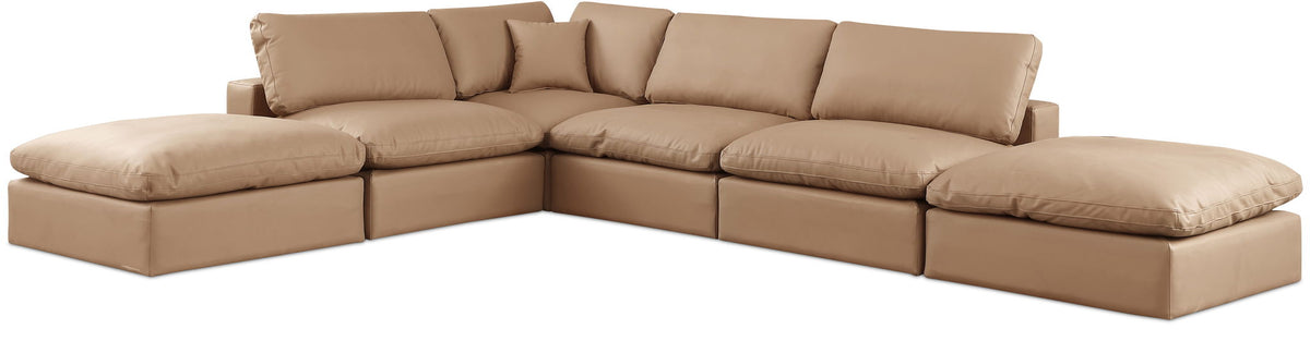 Comfy - 6 Piece Faux Leather Modular Sectional - Tan