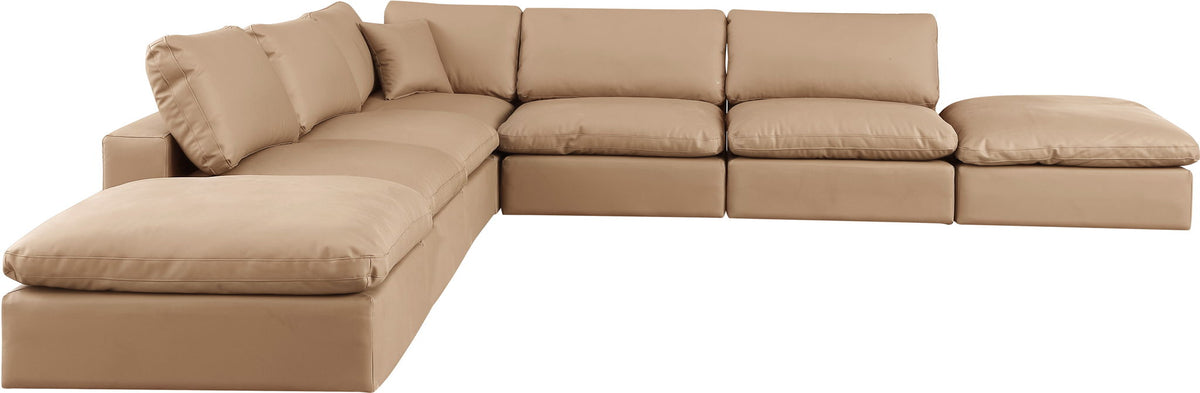 Comfy - 7 Piece Faux Leather Modular Corner Sectional - Tan