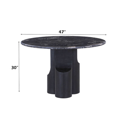 Kinton - Round Dining Table With Natural Marble Top - Black