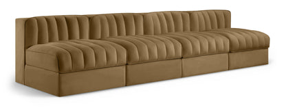 Rummi - Armless Velvet Performance Fabric Upholstered 4 Piece Modular Sofa