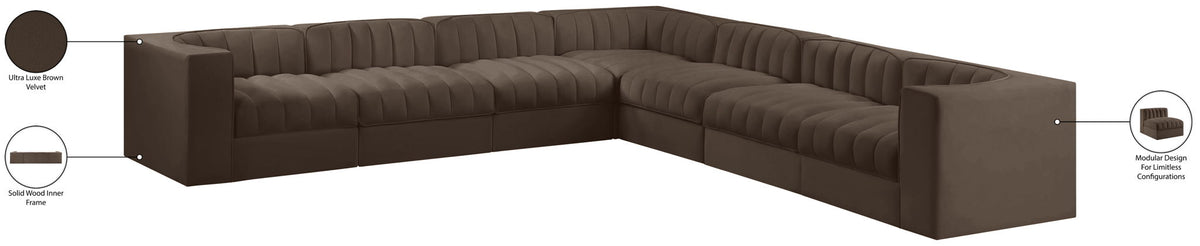 Rummi - Symmetrical Velvet Performance Fabric Upholstered 7 Piece Modular Sectional (With 3 Corner Chairs)