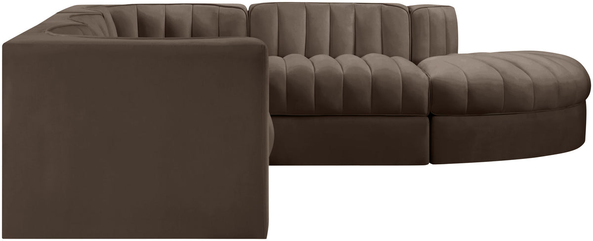 Rummi - Velvet Performance Fabric Upholstered 5 Piece Modular Sectional