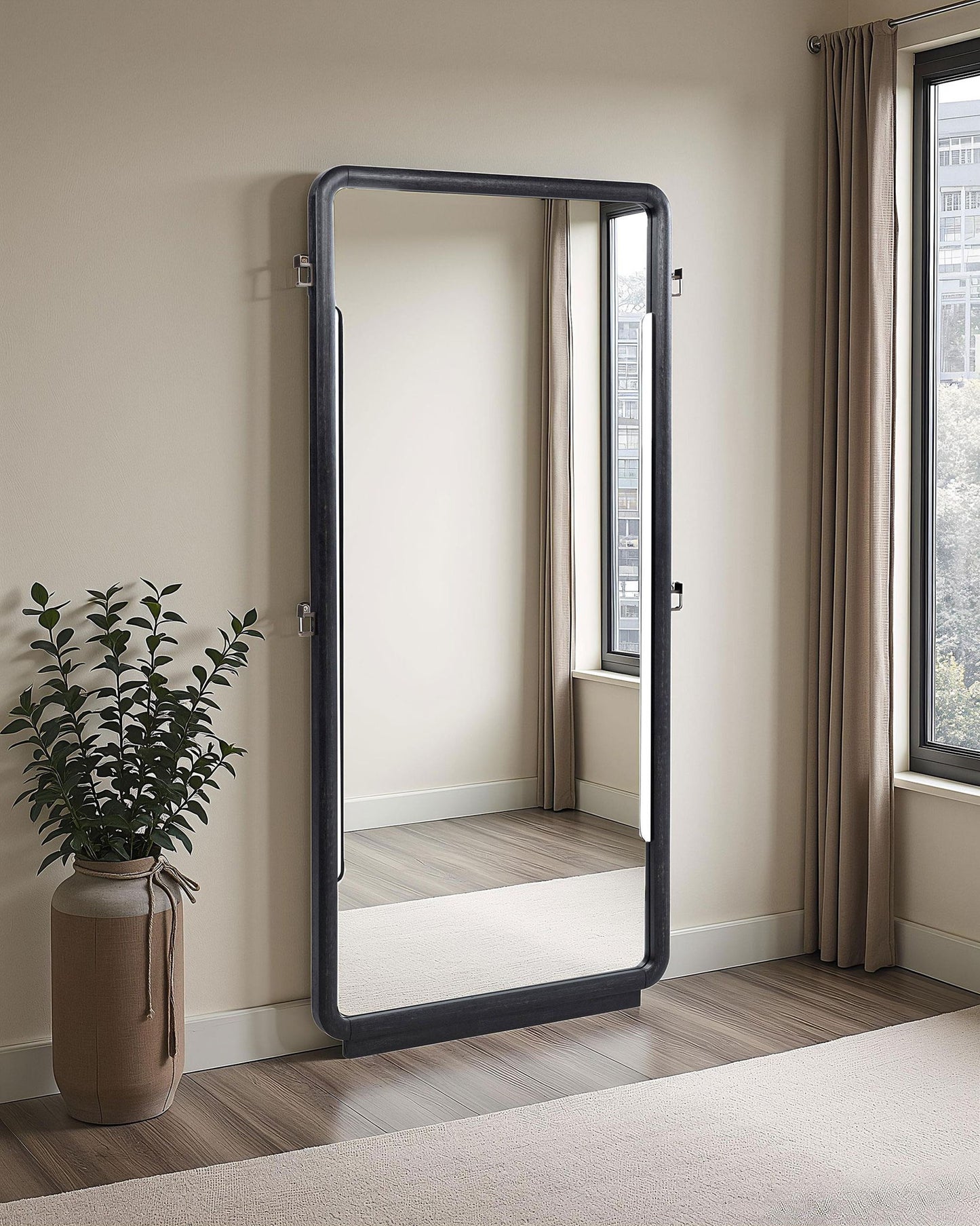Leandro 76-inch Full Length Floor Mirror Burnished Black