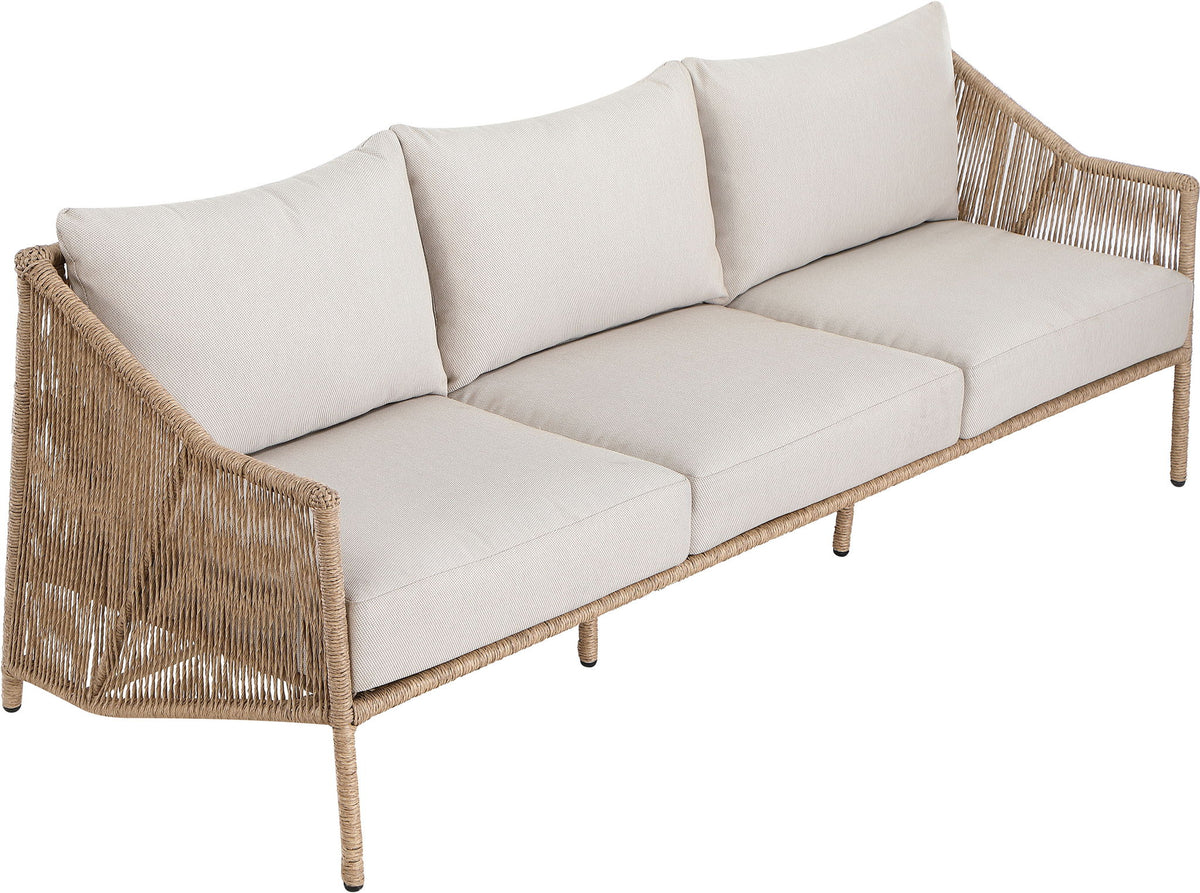 Coastline - Olefin Water Resistant Fabric And Wicker Outdoor Patio Sofa - Beige