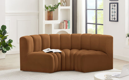 Arc - Velvet 3 Piece Modular U-Shaped Sofa - Saddle