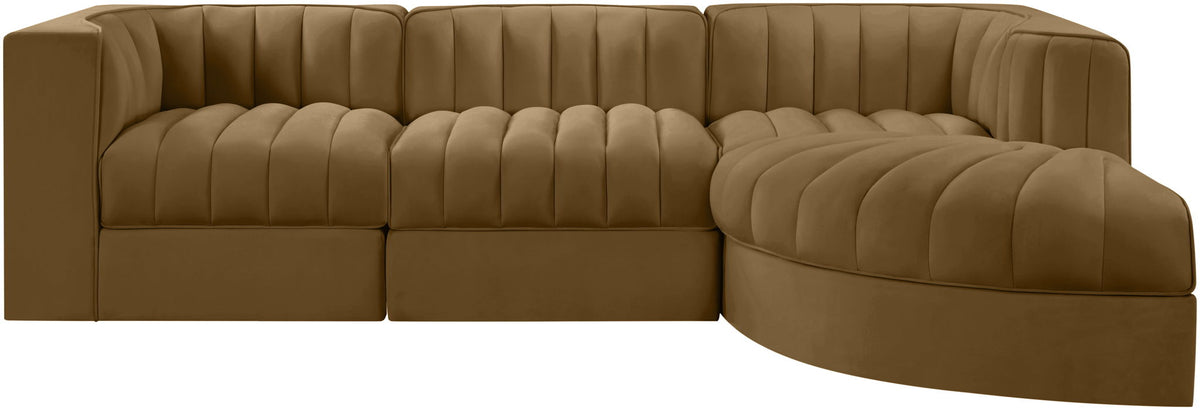 Rummi - Velvet Performance Fabric Upholstered 4 Piece Modular Sectional, With Reverse Corner Chair