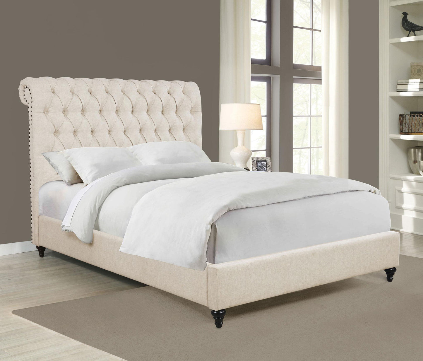 Devon 57-inch Upholstered Eastern King Panel Bed Beige