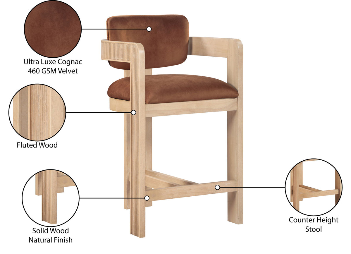 Sacha - Velvet Stool With Natural Base