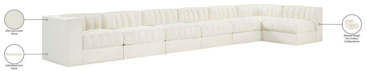 Rummi - Velvet Performance Fabric Upholstered 7 Piece Modular Sectional, L-Shaped (Right)