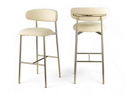 Lupita - Vegan Leather Upholstered Bar Stool (Set of 2) - Cream / Brushed Gold