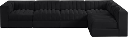 Rummi - Velvet Performance Fabric Upholstered 5 Piece Modular Sectional, L-Shaped (Right)