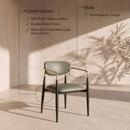 Ronda - Vegan Leather Upholstered Dining Arm Chair - Black Legs