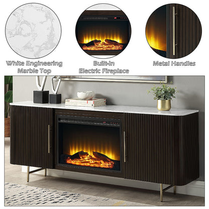 Clayten - Server With Marble Top & Fireplace - White & Espresso