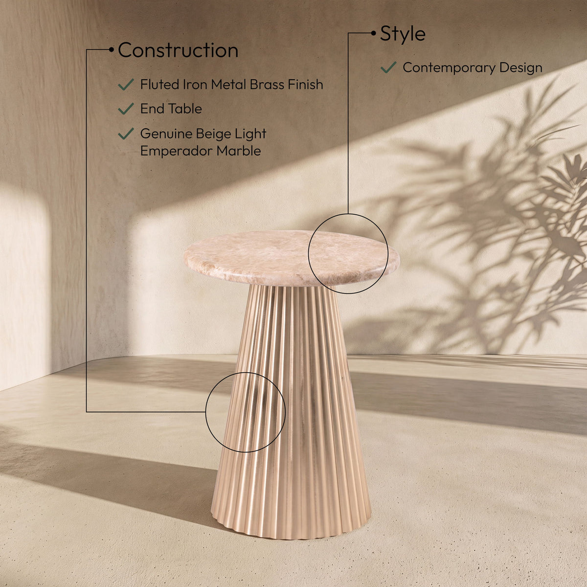 Cindra - Genuine Marble Top And Iron Base Table