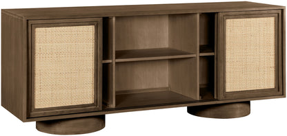 Windsor - Solid Wood And Brown Cane Sideboard / Buffet With Cylindrical Legs - Brown