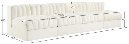 Rummi - Armless Velvet Performance Fabric Upholstered 4 Piece Modular Sofa