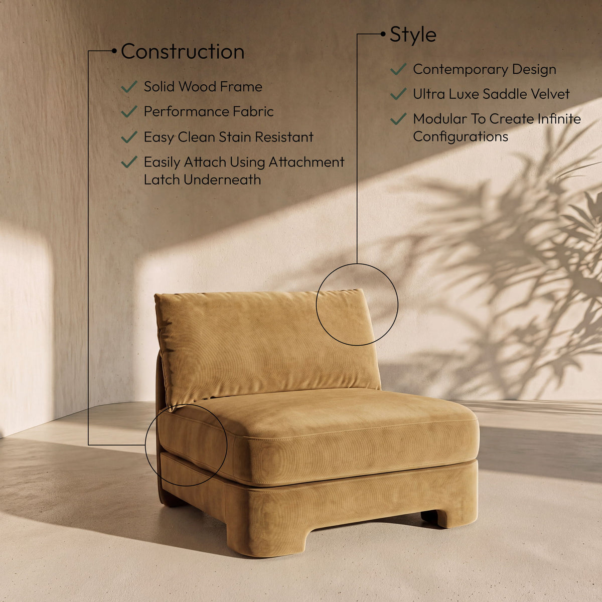 Hammond - Velvet Performance Fabric Upholstered Armless Chair