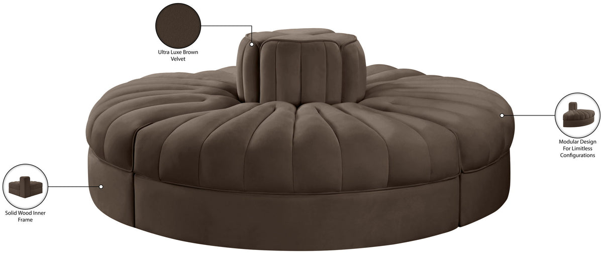 Rummi - Round Velvet Performance Fabric Upholstered 4 Piece Modular Sofa
