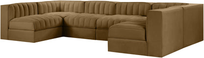 Rummi - Armless Velvet Performance Fabric Upholstered 6 Piece Modular Sectional