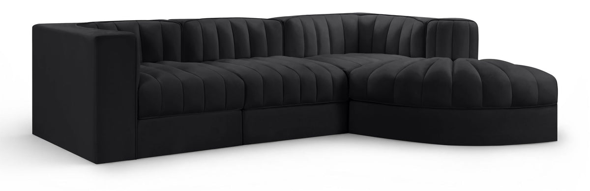 Rummi - Velvet Performance Fabric Upholstered 4 Piece Modular Sectional, With Reverse Corner Chair